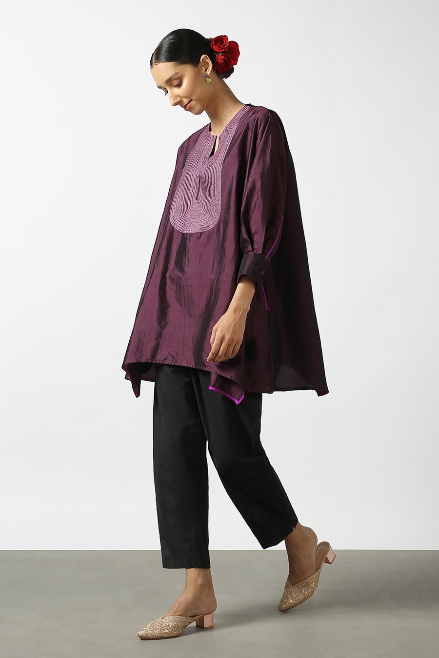 Purple Embroidered Silk Kurta