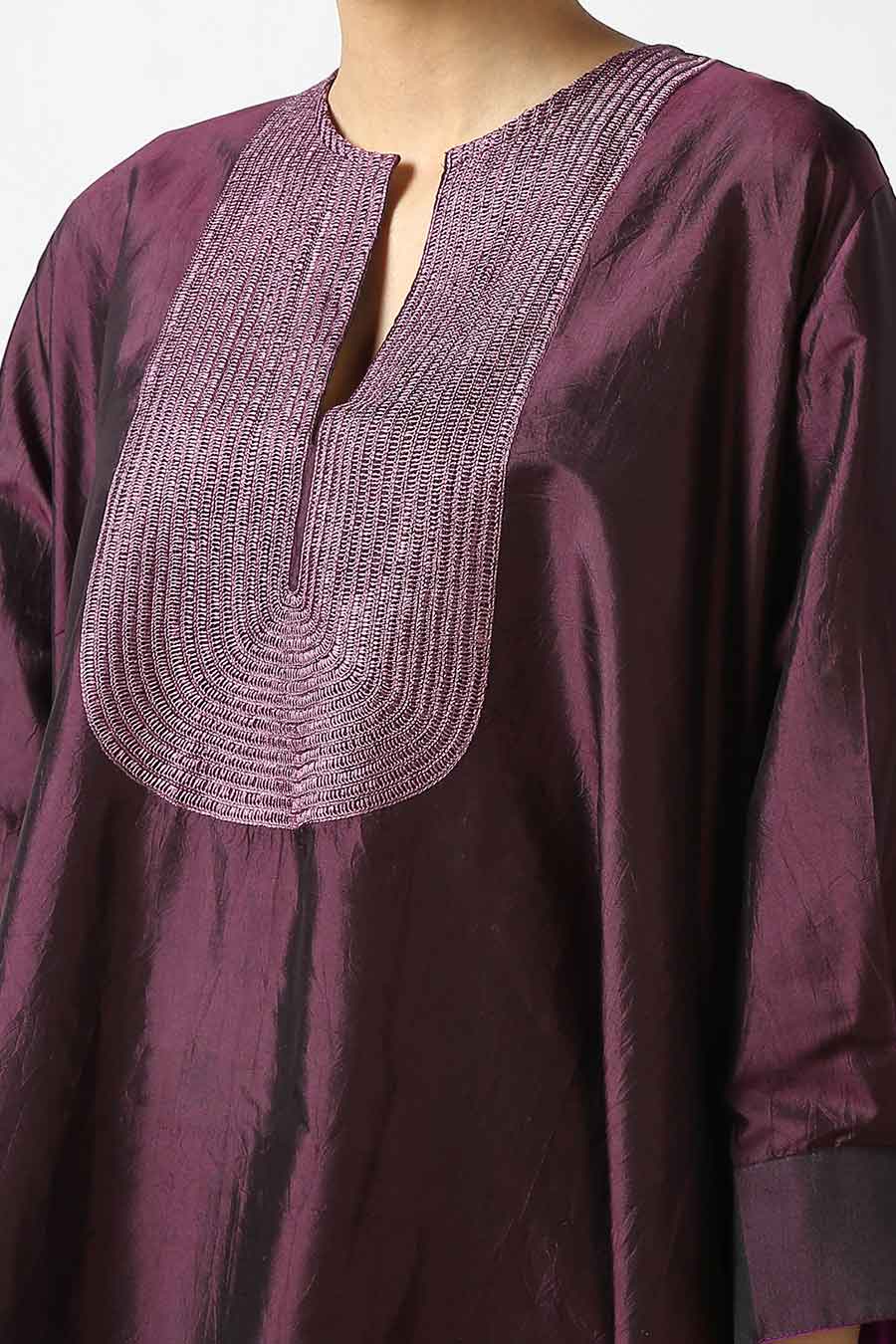 Purple Embroidered Silk Kurta
