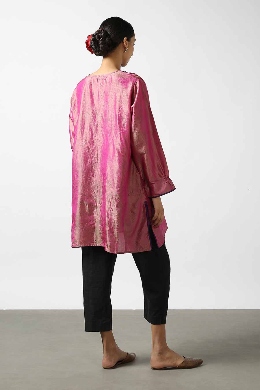 Pink Embroidered Silk Kurta