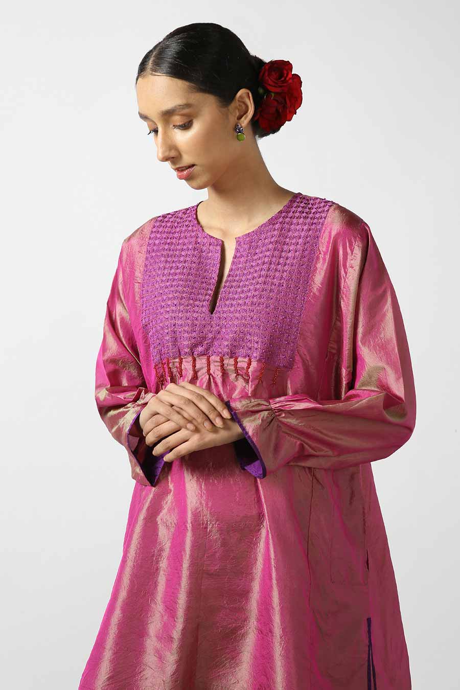Pink Embroidered Silk Kurta