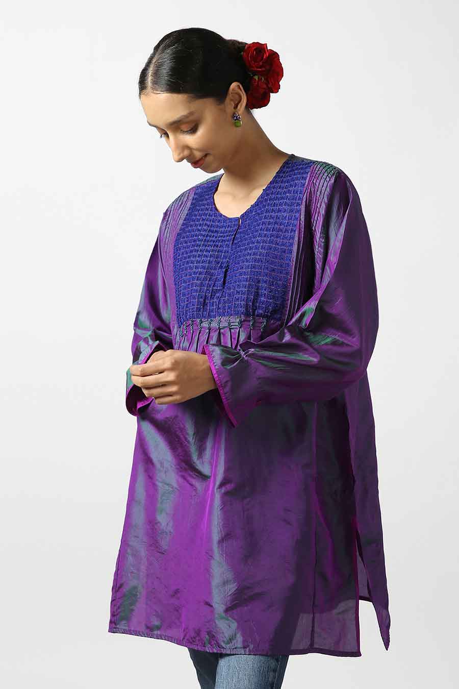 Purple Embroidered Silk Kurta