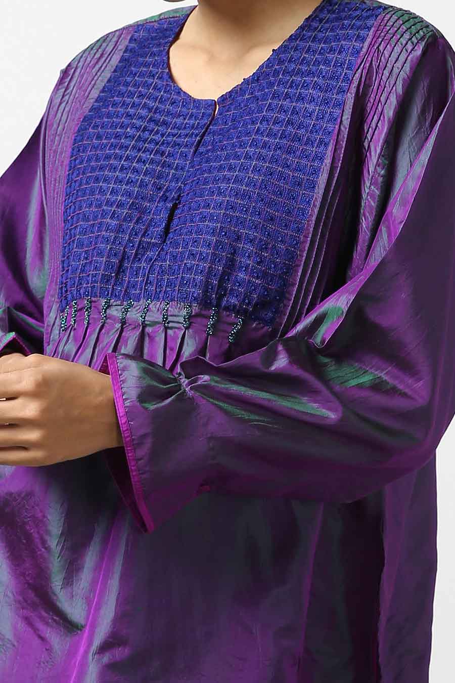 Purple Embroidered Silk Kurta