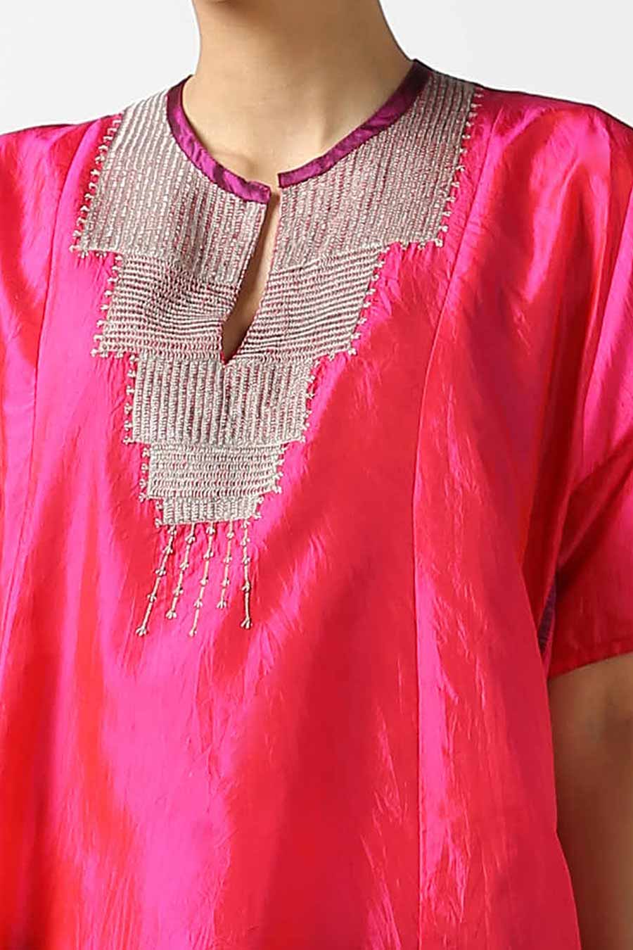 Pink Embroidered Silk Kurta