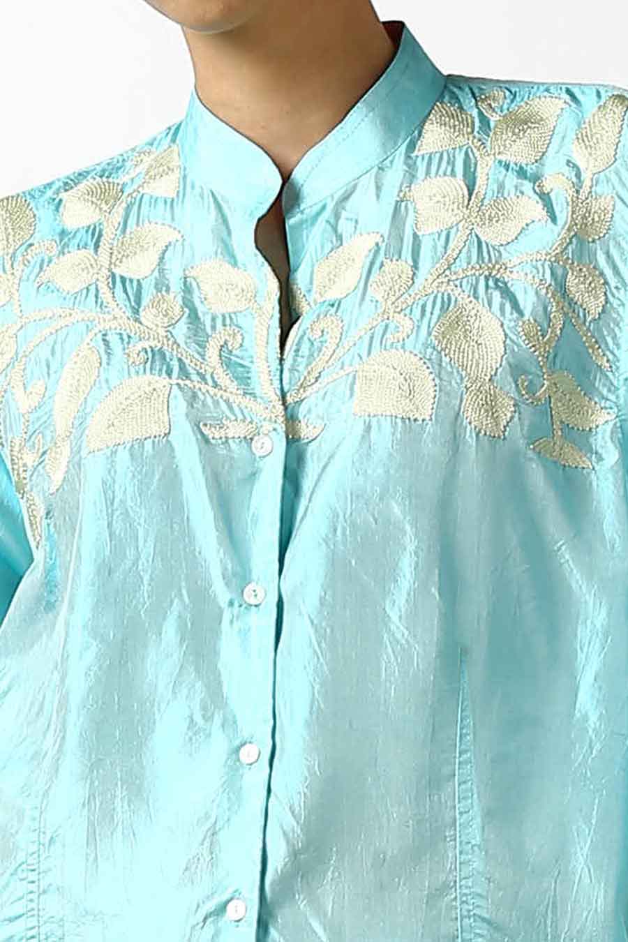 Blue Silk Embroidered Shirt
