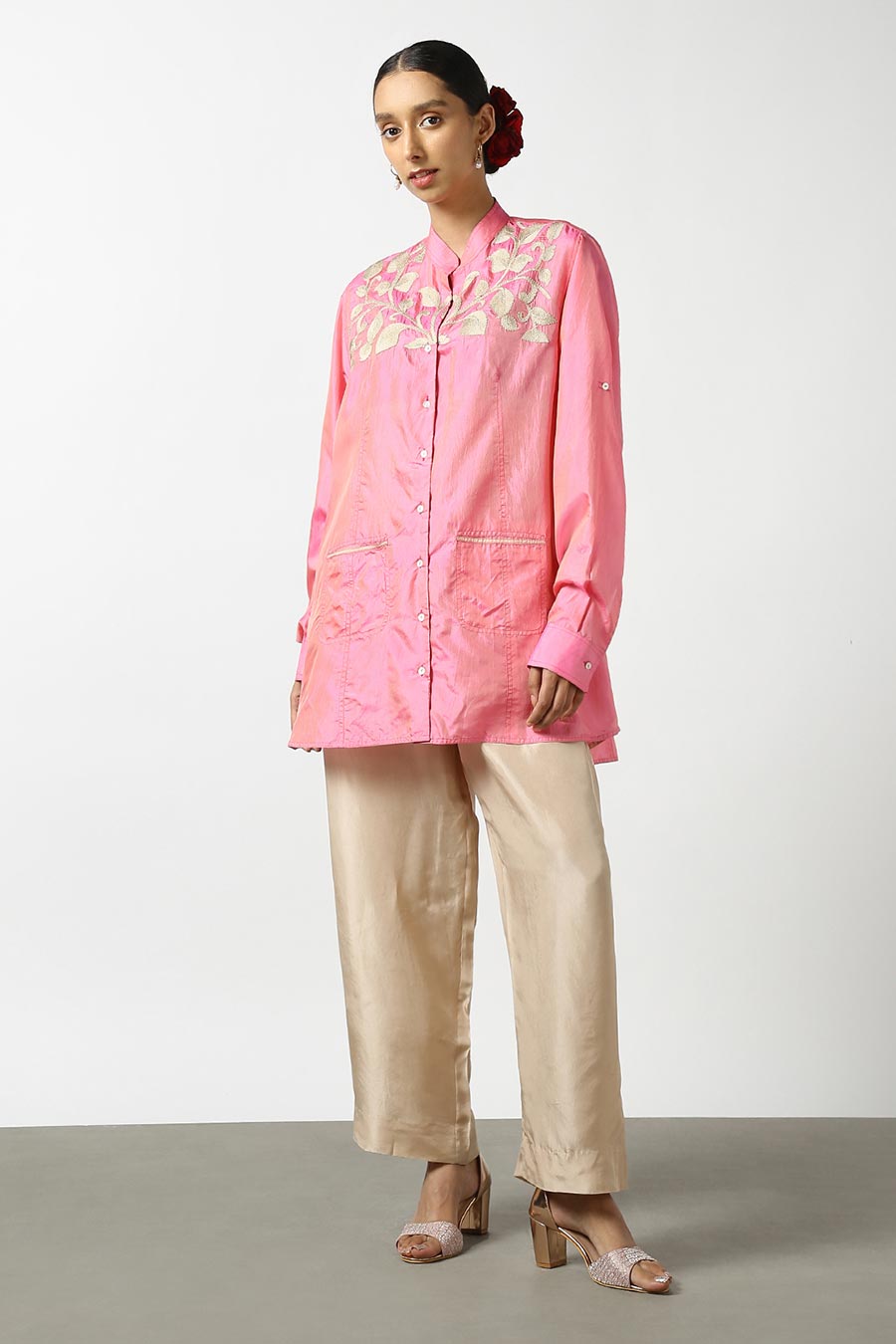 Pink Silk Embroidered Shirt