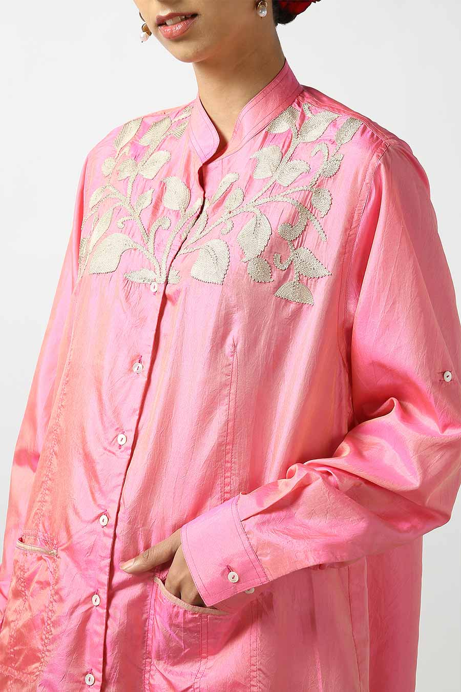 Pink Silk Embroidered Shirt