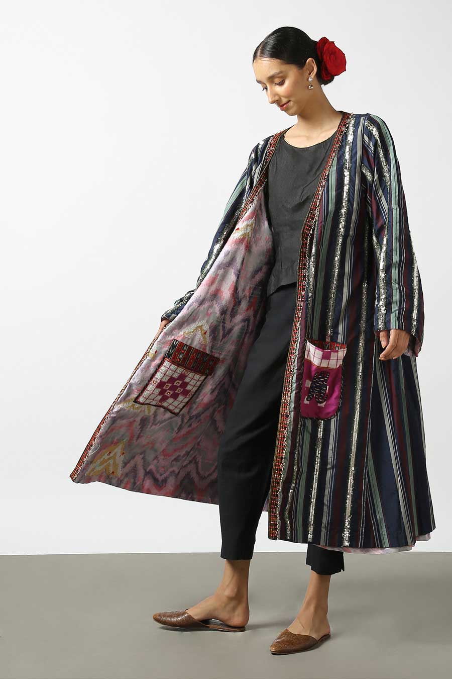 Black Silk Embroidered Reversible Jacket