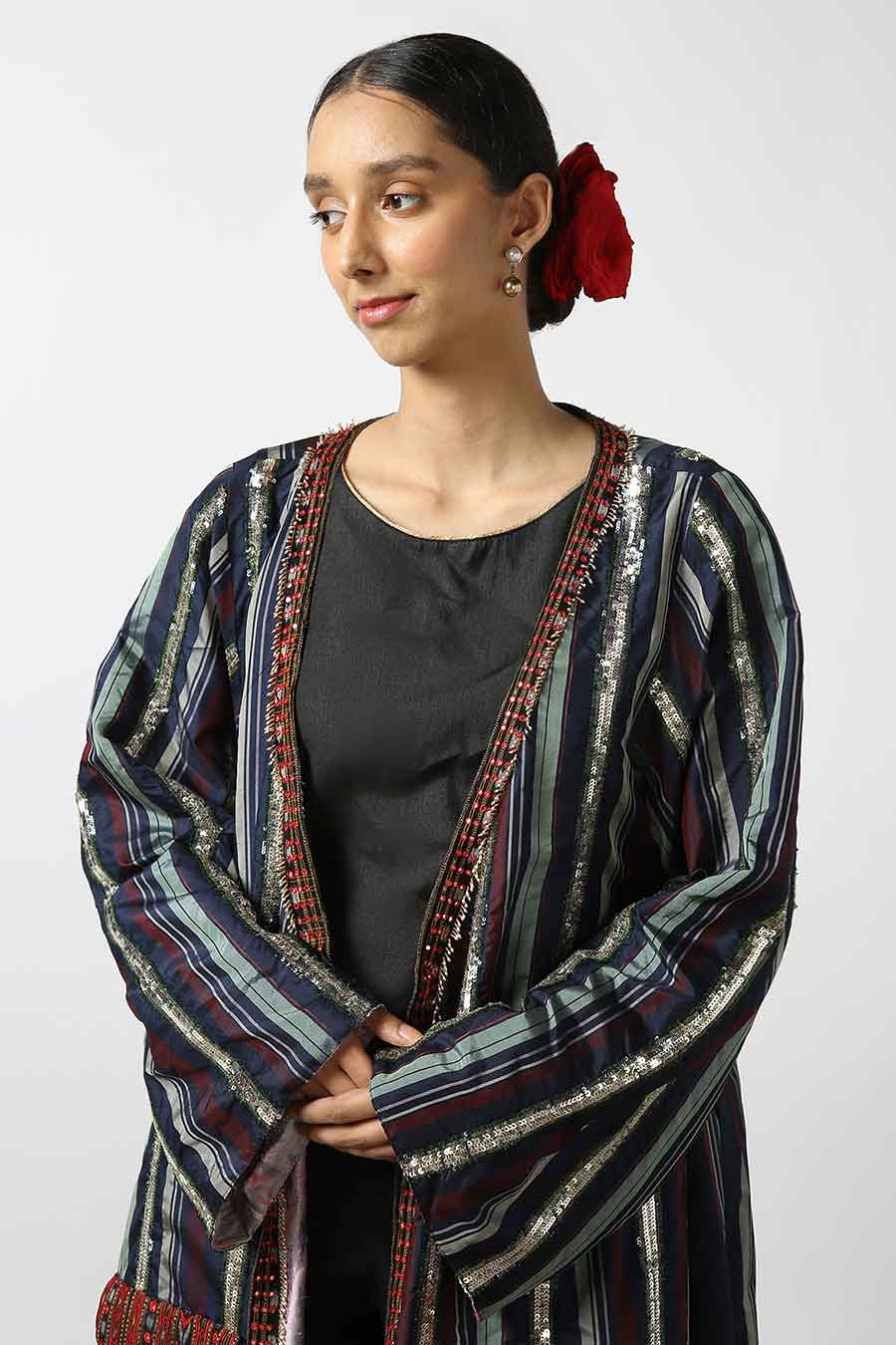 Black Silk Embroidered Reversible Jacket