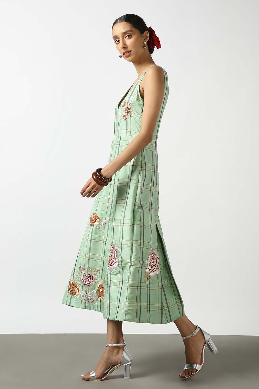 Green Silk Embroidered Dress