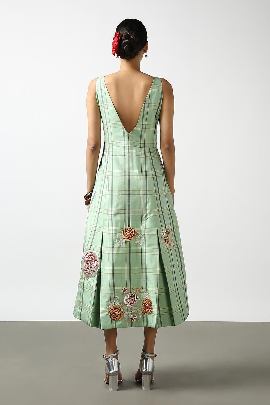 Green Silk Embroidered Dress