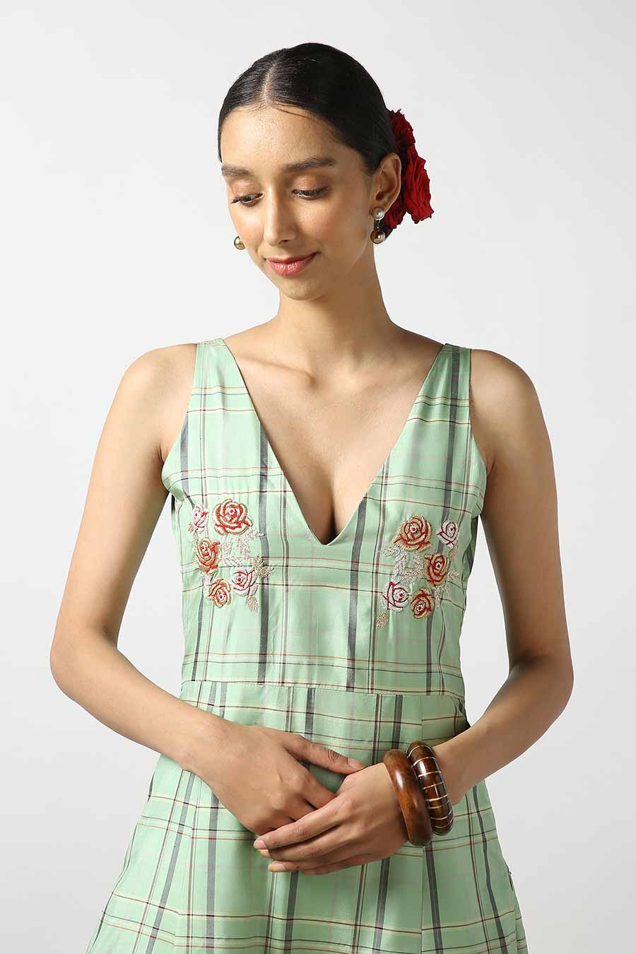 Green Silk Embroidered Dress