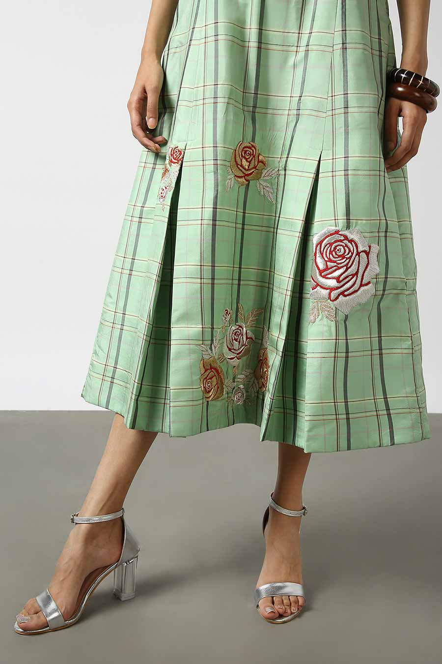 Green Silk Embroidered Dress