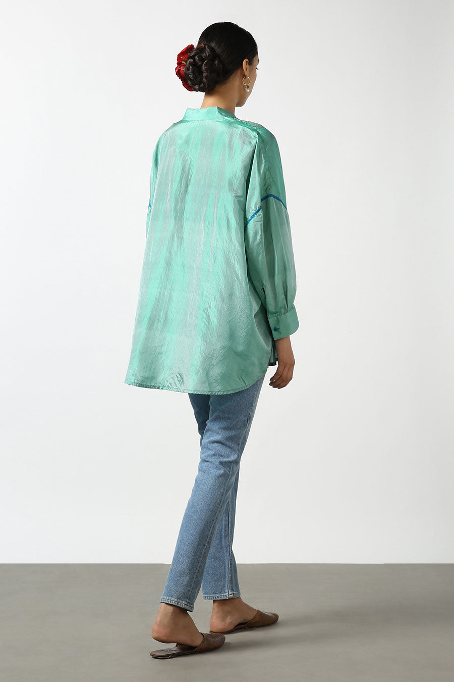 Green Silk Embroidered Top