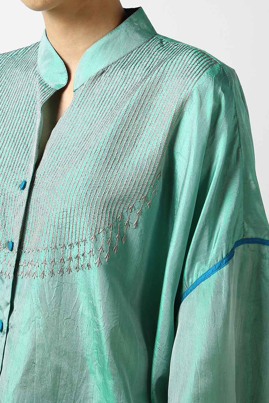 Green Silk Embroidered Top