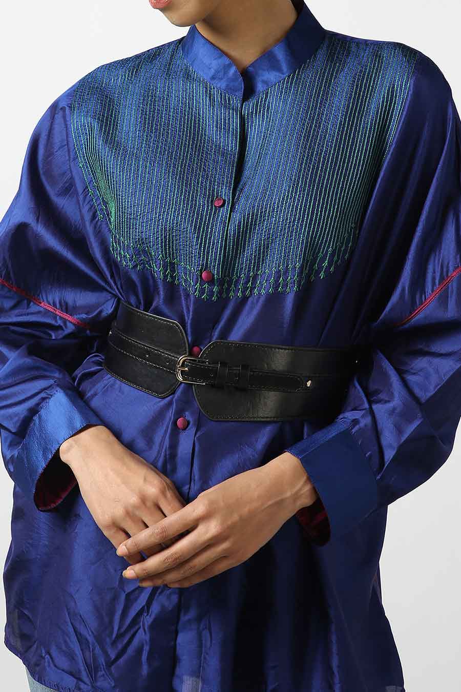 Blue Silk Embroidered Top