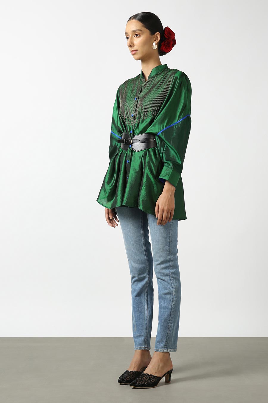 Green Silk Embroidered Top