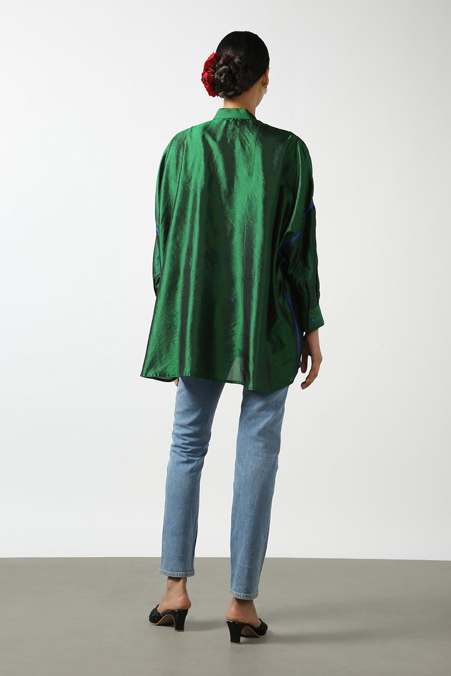 Green Silk Embroidered Top