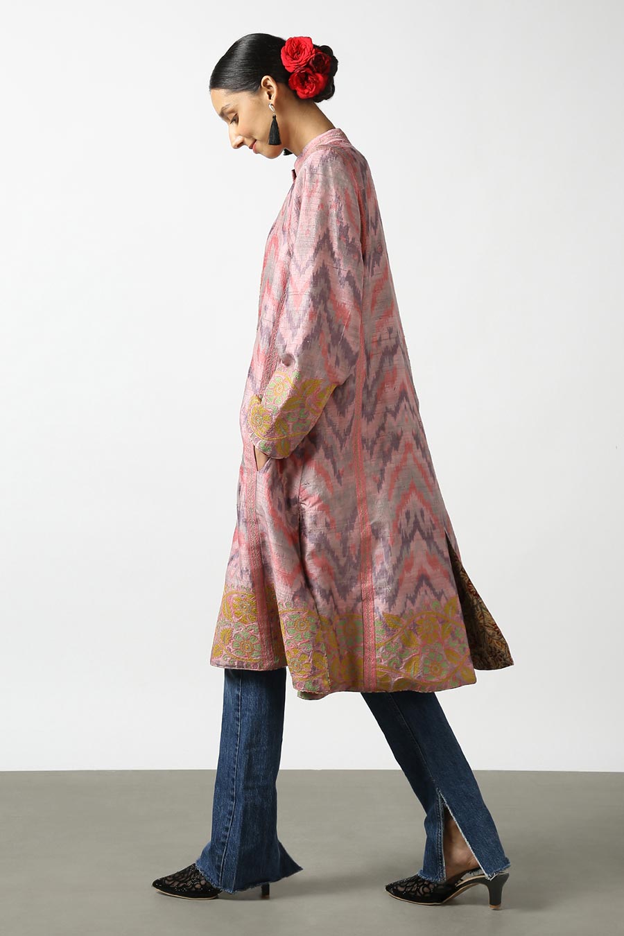 Pink Silk Ikat Long Jacket