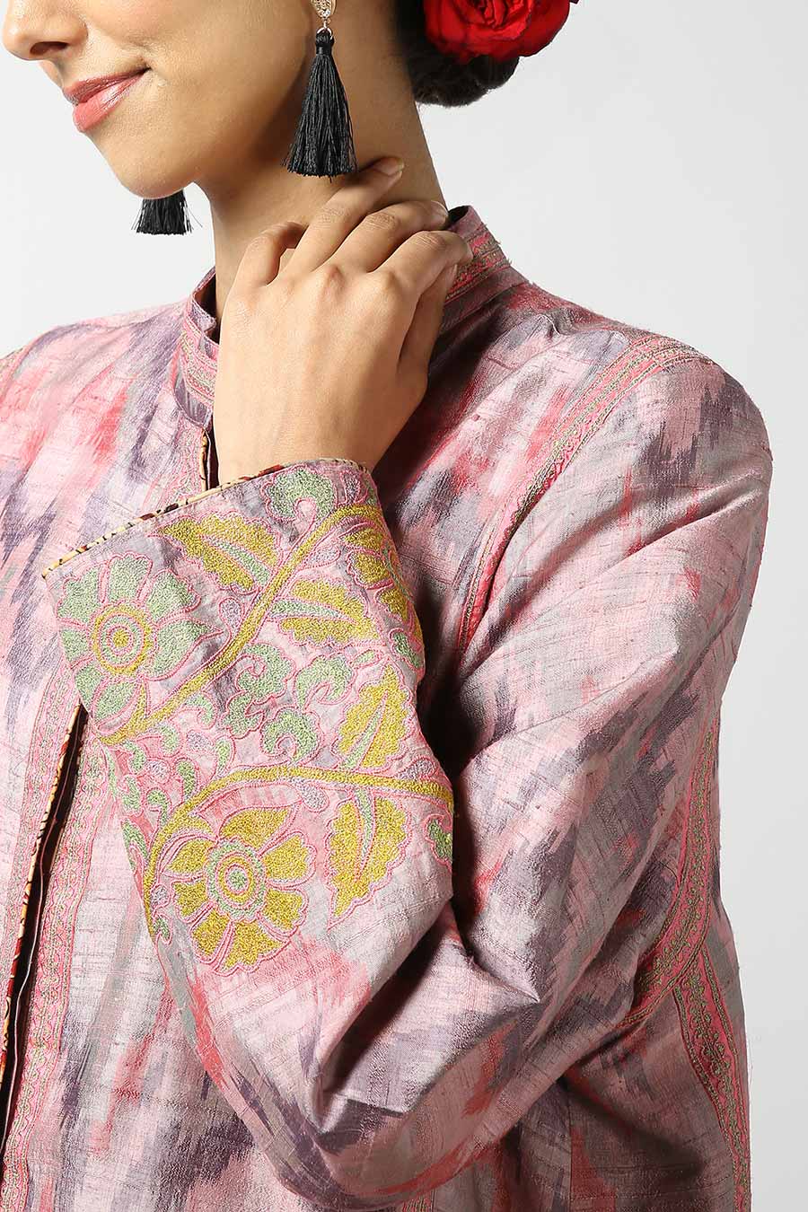 Pink Silk Ikat Long Jacket