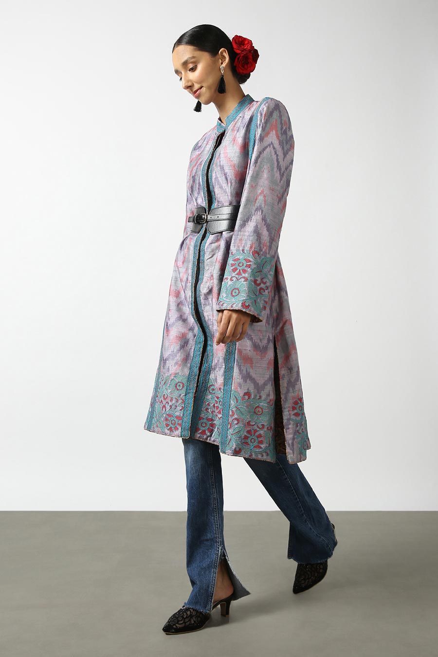 Purple Silk Ikat Long Jacket