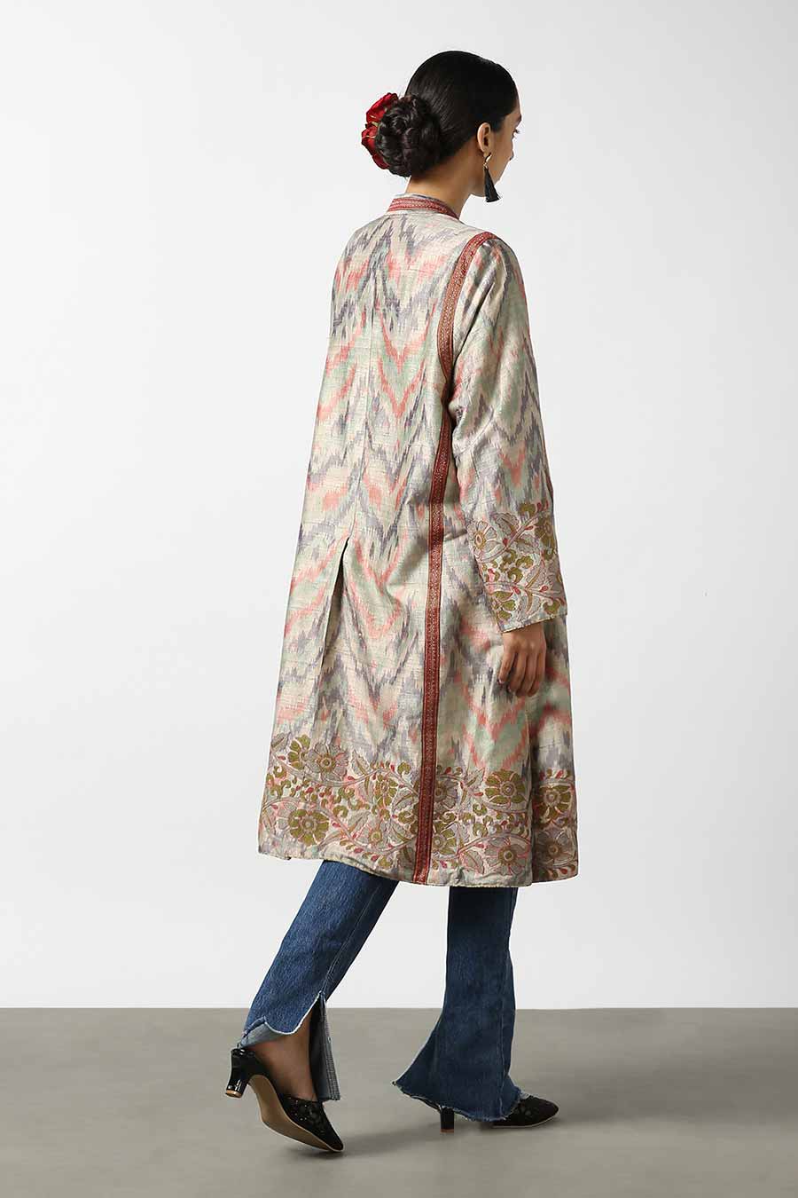 Beige Silk Ikat Long Jacket