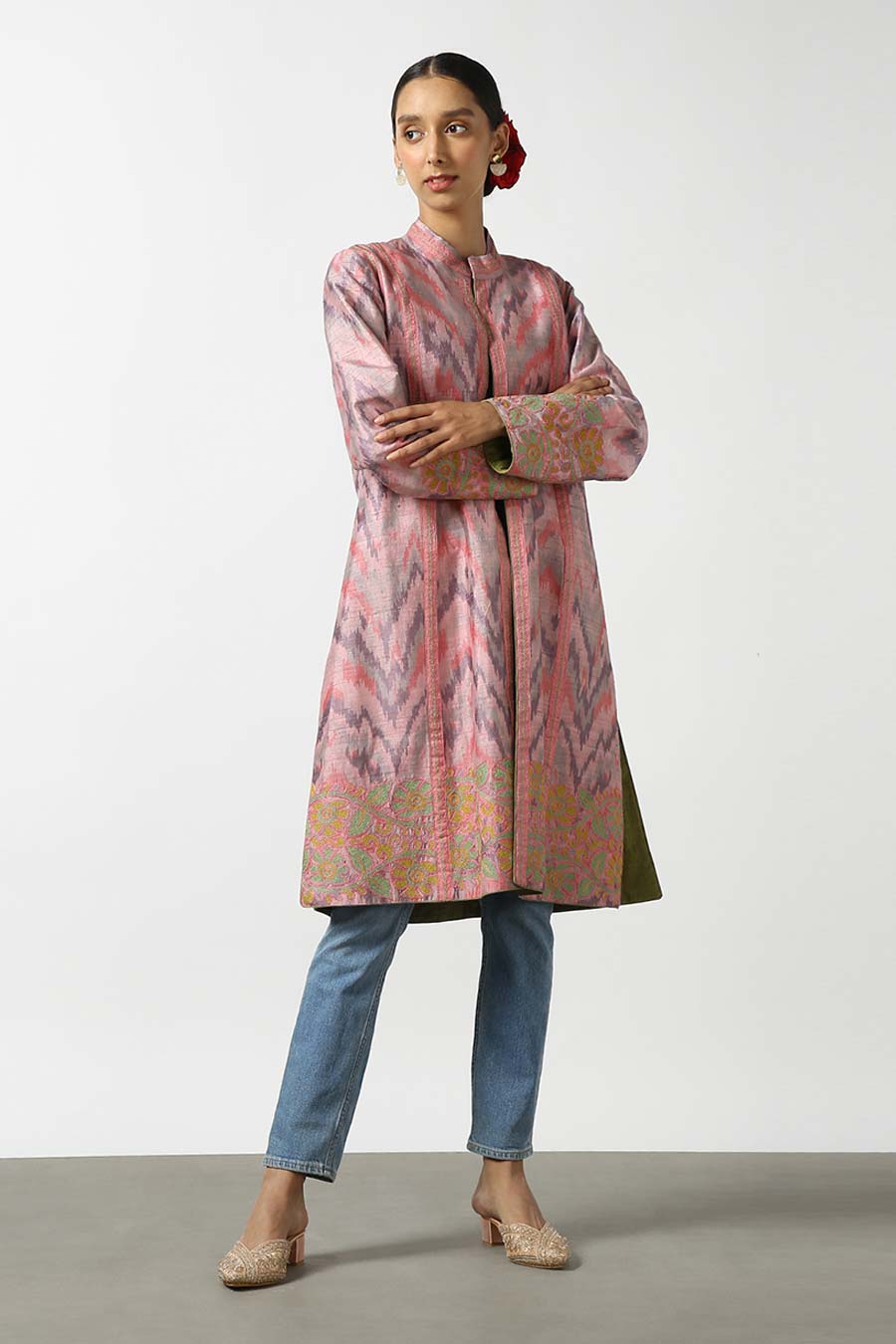 Pink Silk Ikat Long Jacket