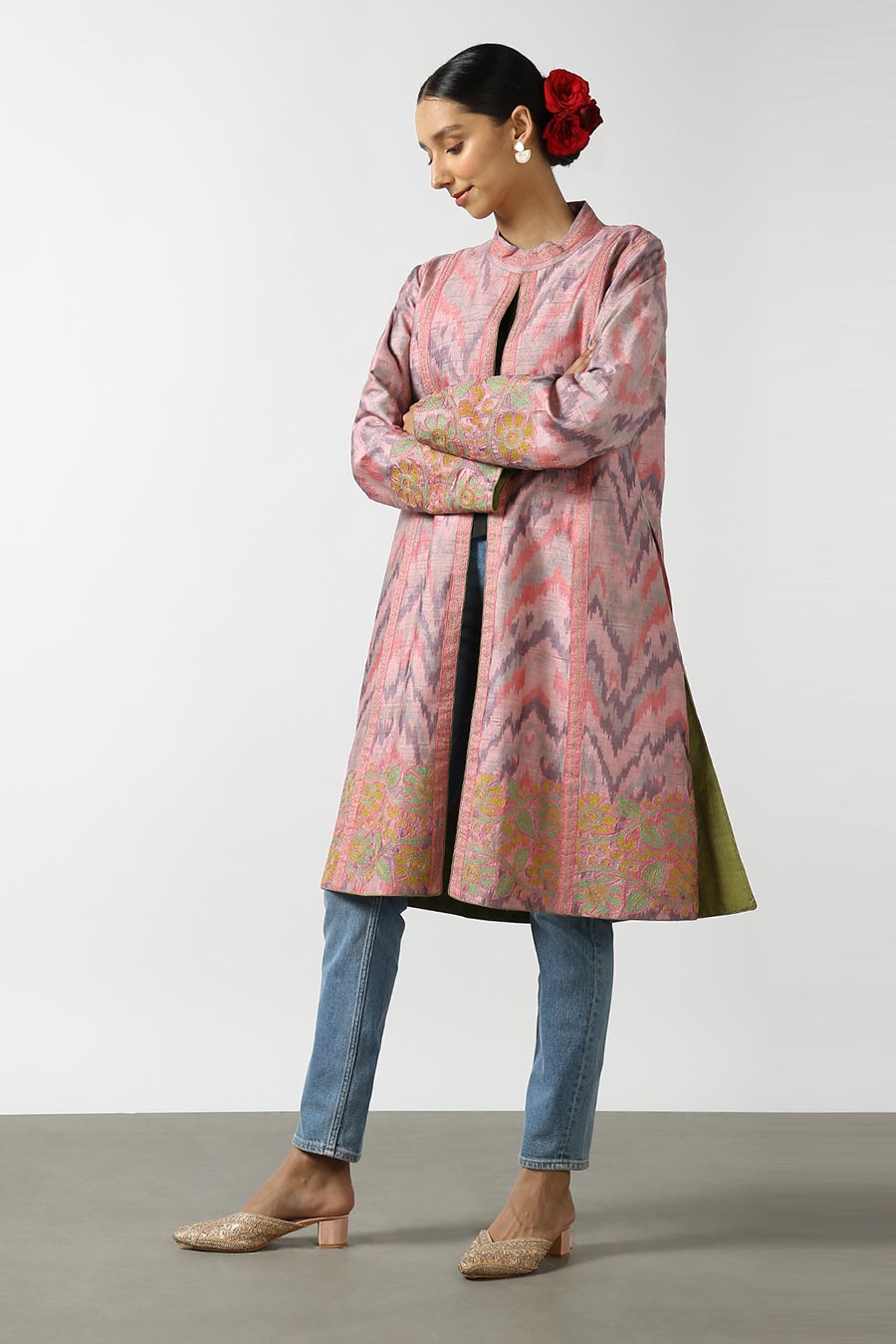 Pink Silk Ikat Long Jacket