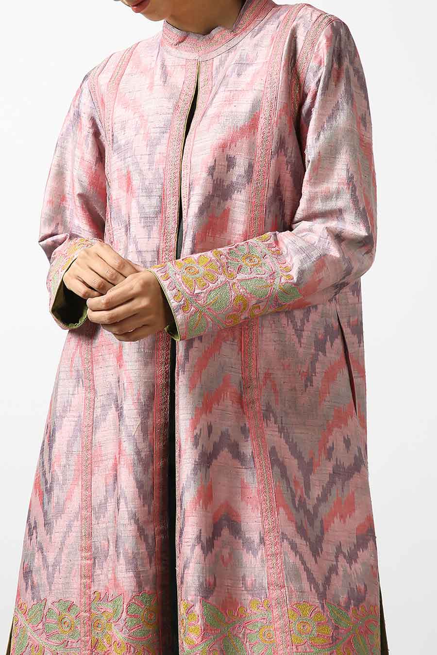 Pink Silk Ikat Long Jacket
