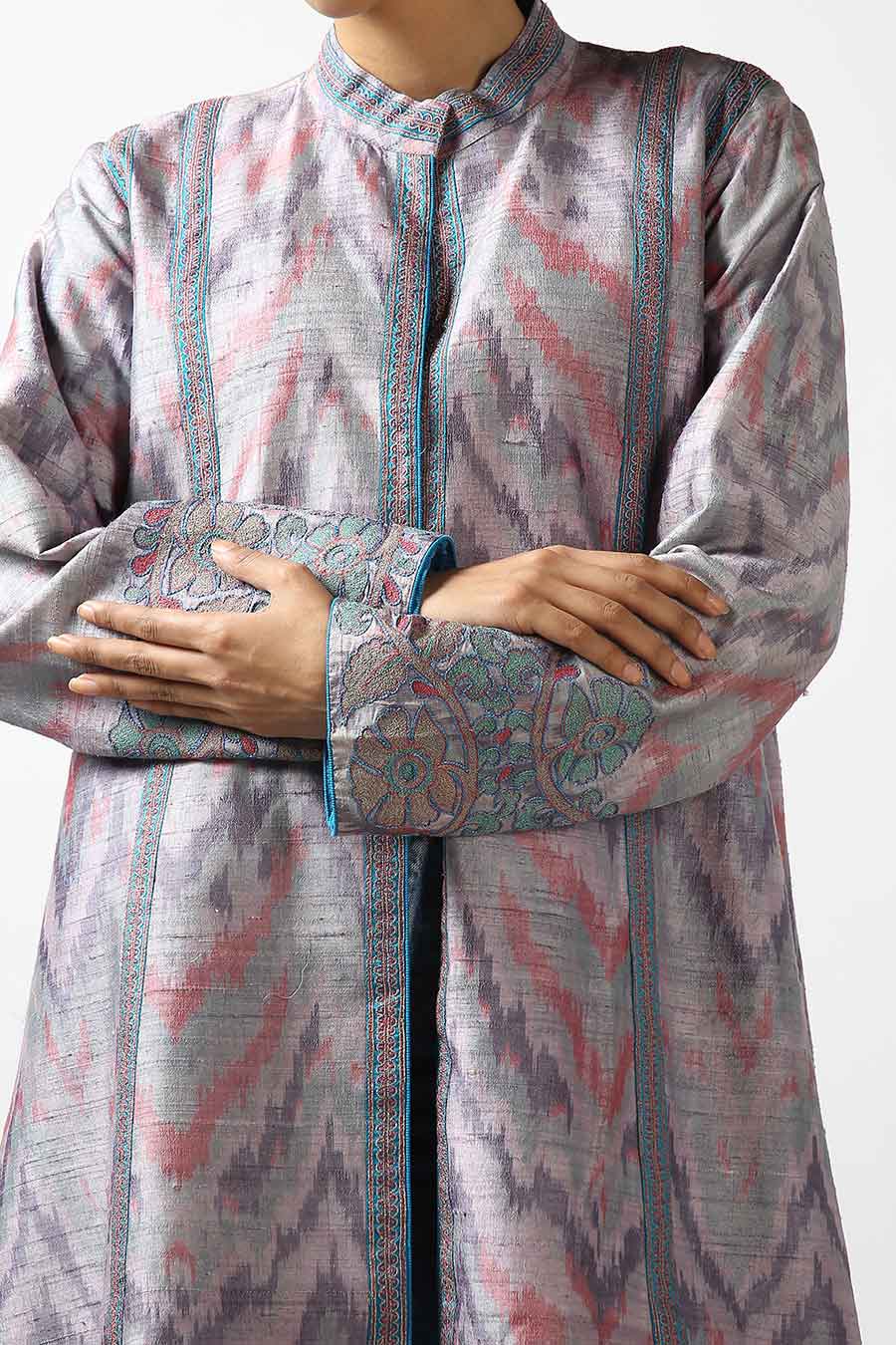 Purple Silk Ikat Long Jacket