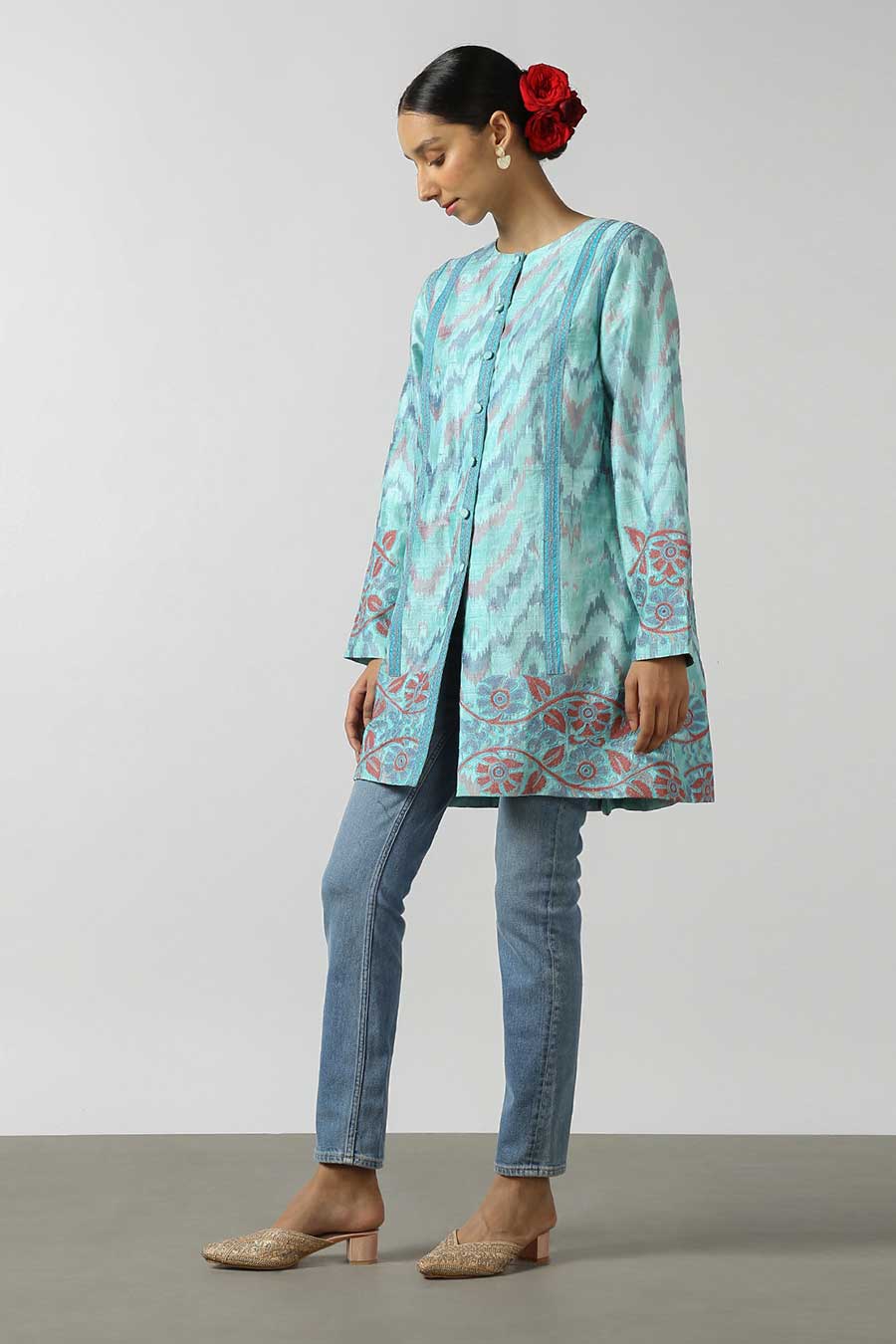 Blue Silk Ikat Short Jacket