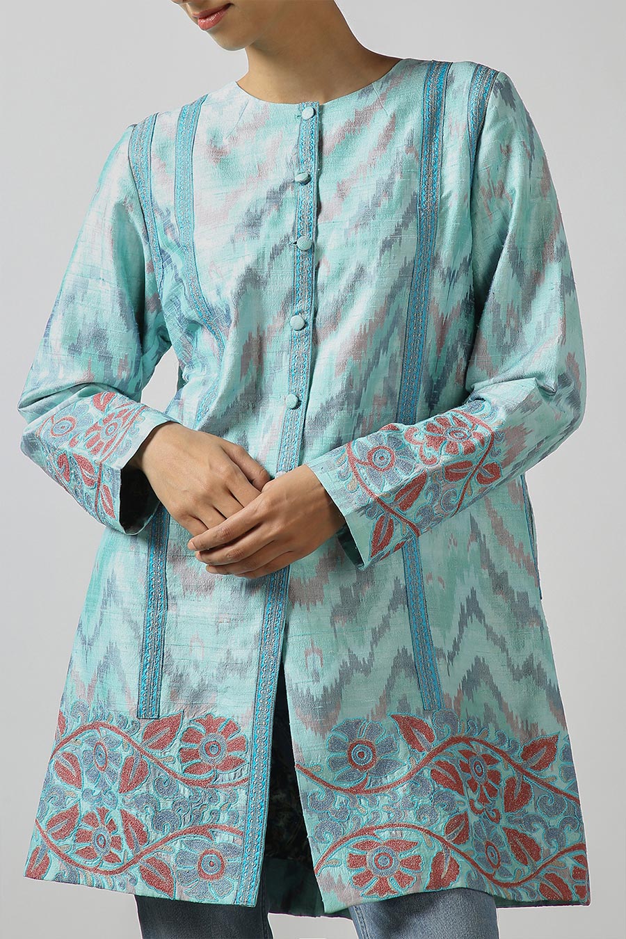 Blue Silk Ikat Short Jacket