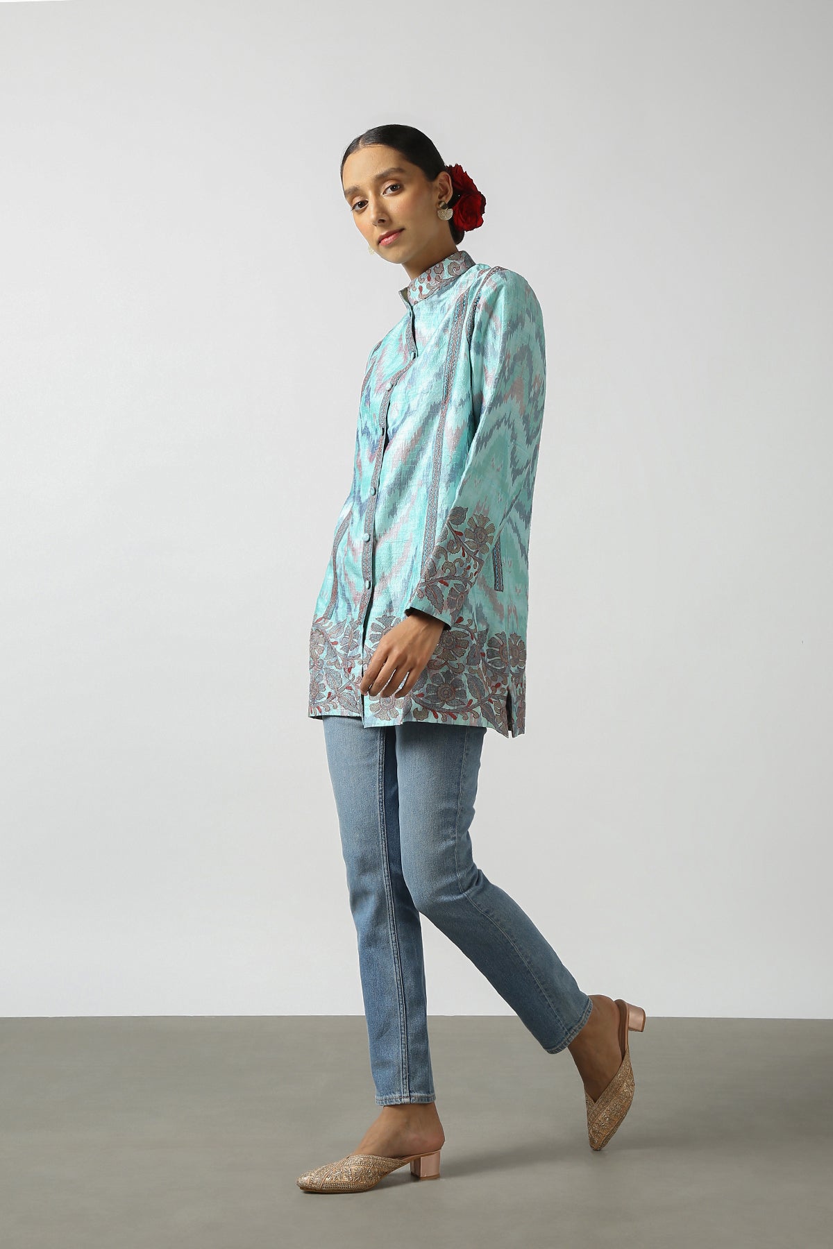 Blue Silk Ikat Short Jacket