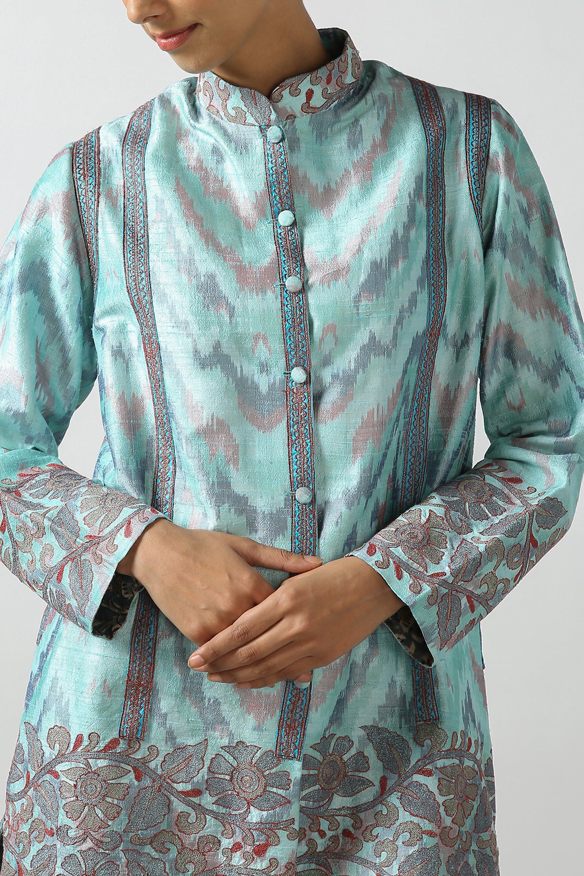 Blue Silk Ikat Short Jacket