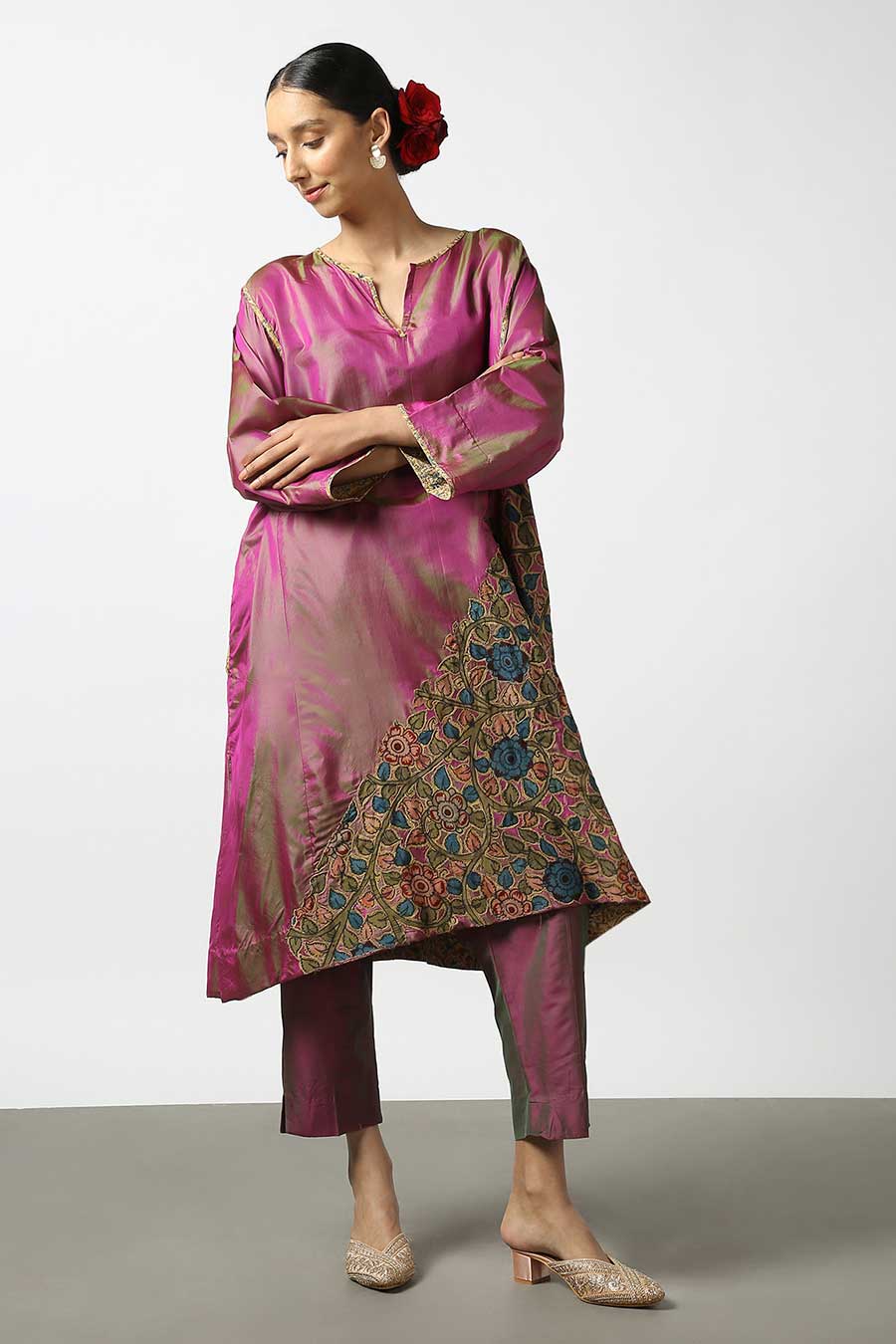 Pink Silk Kalamkaari Kurta & Pant Set