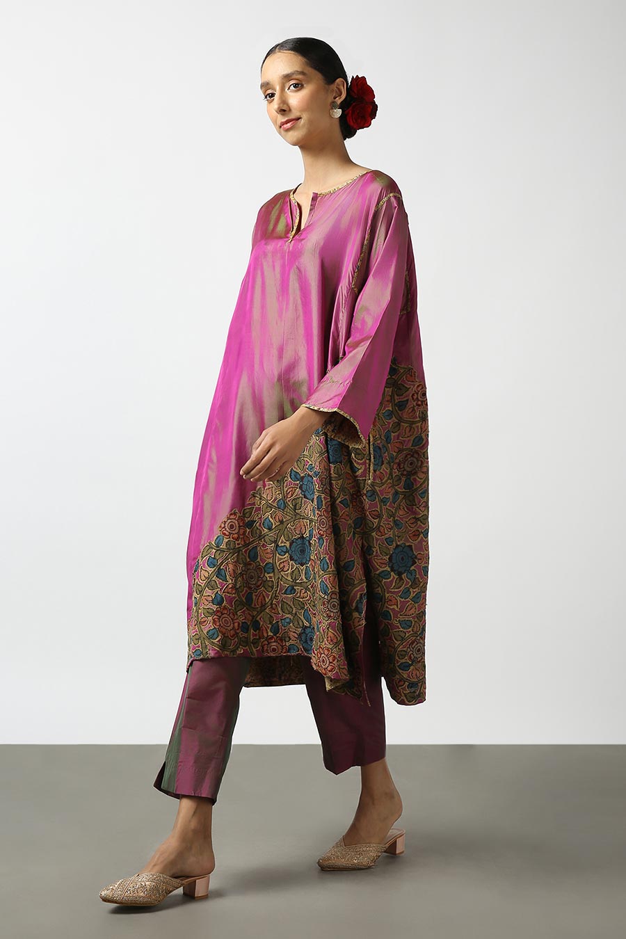 Pink Silk Kalamkaari Kurta & Pant Set