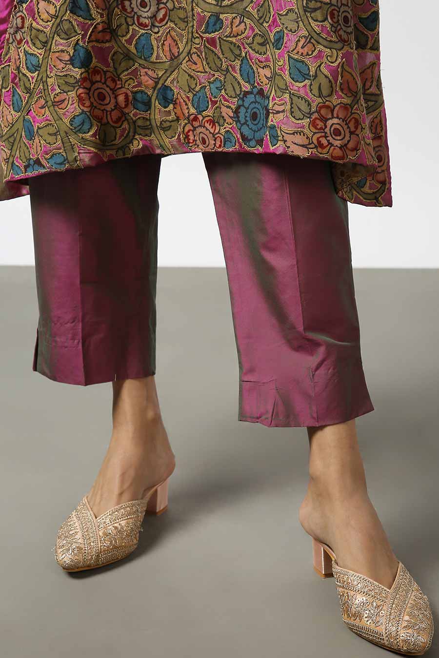 Pink Silk Kalamkaari Kurta & Pant Set