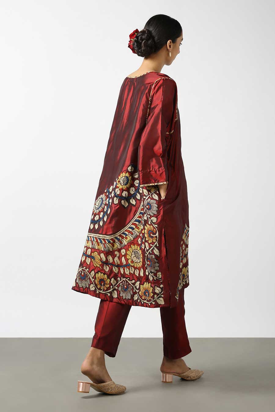 Maroon Silk Kalamkaari Kurta & Pant Set