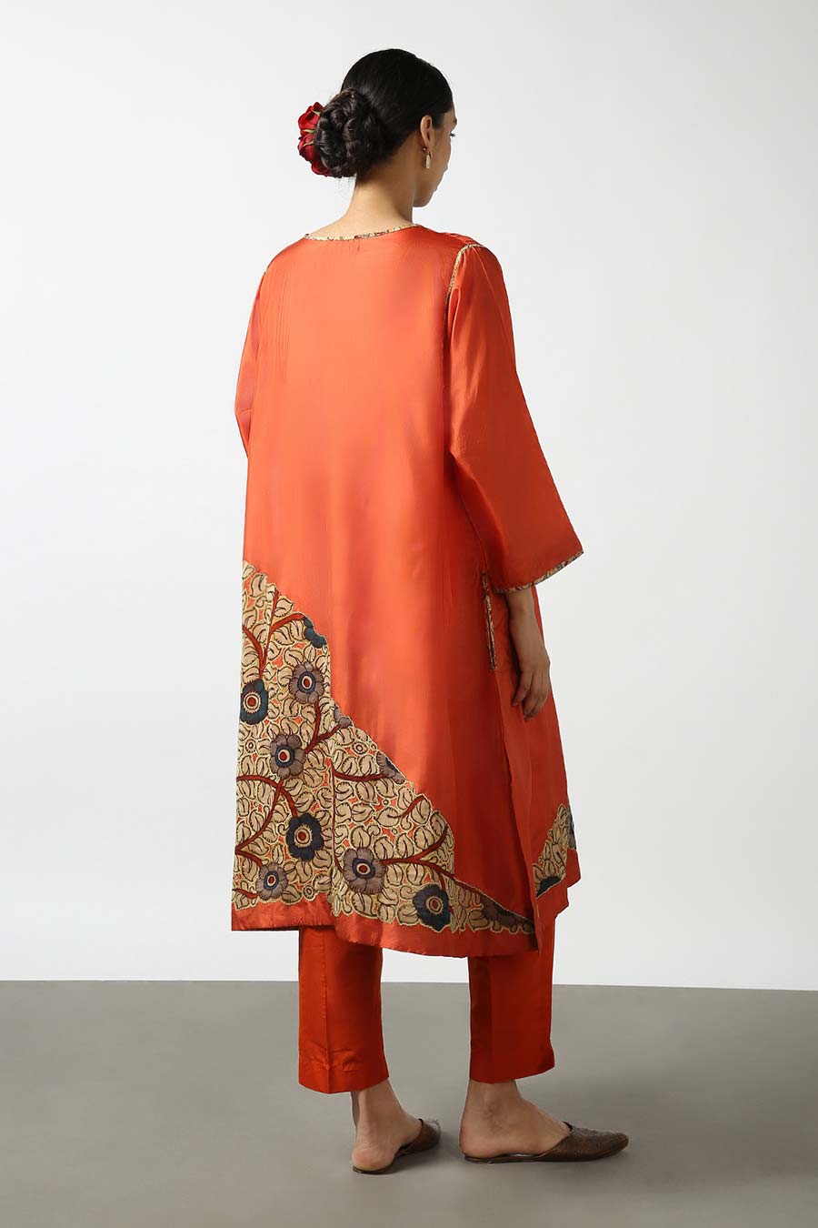 Orange Silk Kalamkaari Kurta & Pant Set