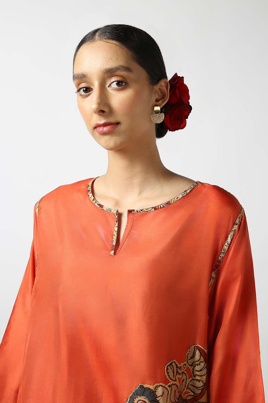 Orange Silk Kalamkaari Kurta & Pant Set