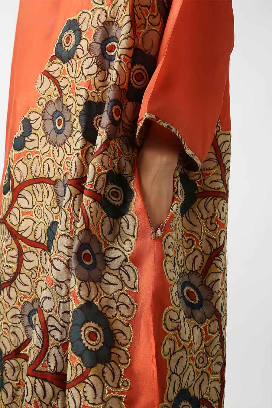 Orange Silk Kalamkaari Kurta & Pant Set