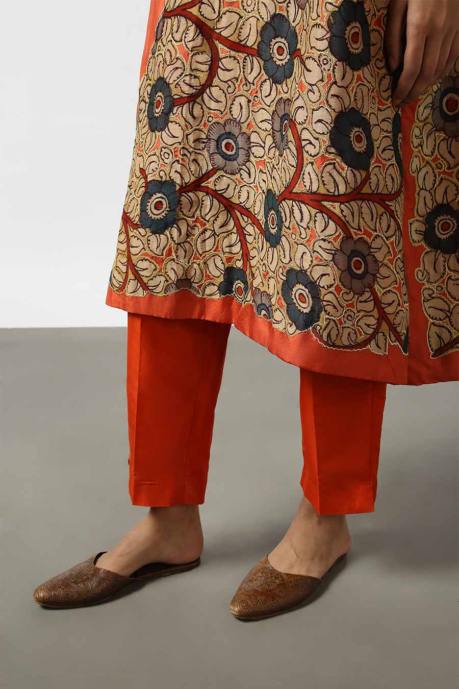 Orange Silk Kalamkaari Kurta & Pant Set