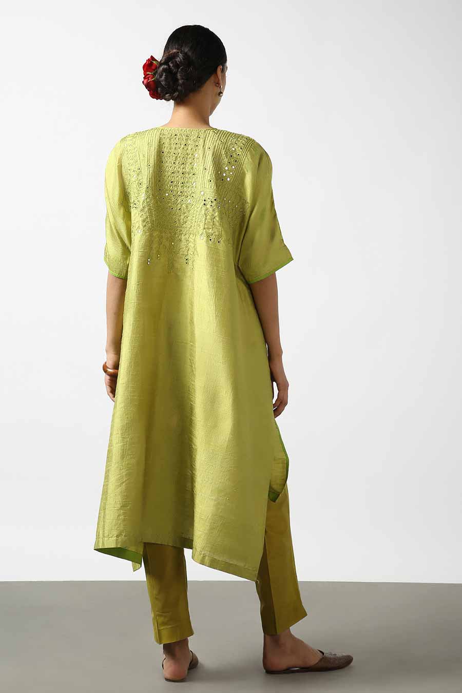 Green Silk Embroidered Kurta & Pant Set