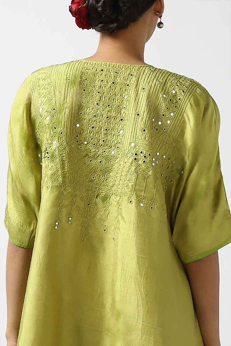 Green Silk Embroidered Kurta & Pant Set