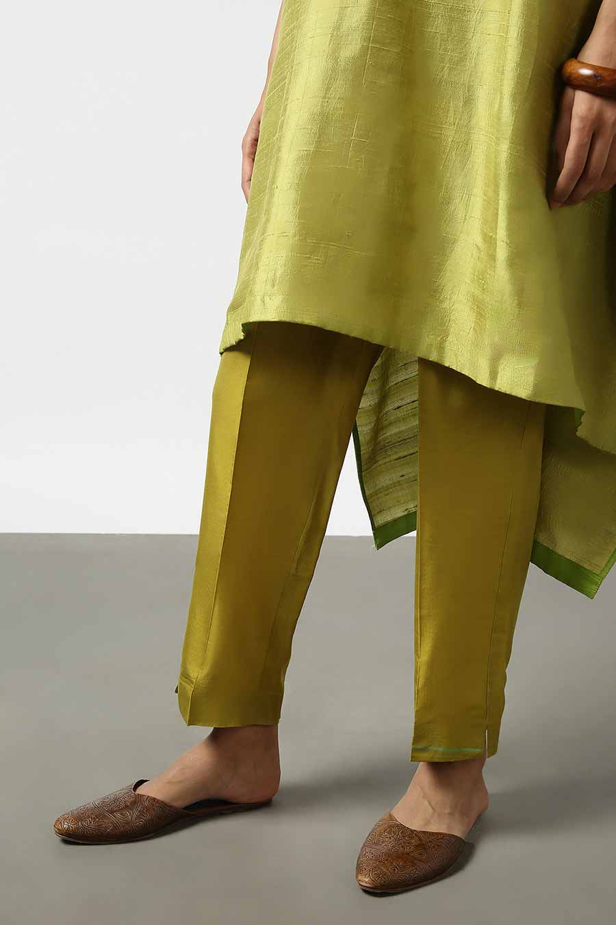 Green Silk Embroidered Kurta & Pant Set