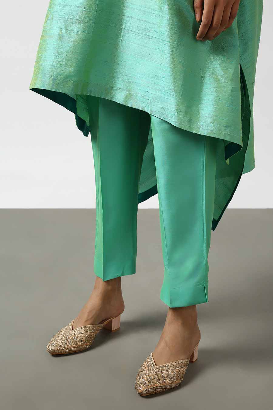 Turquoise Silk Embroidered Kurta & Pant Set