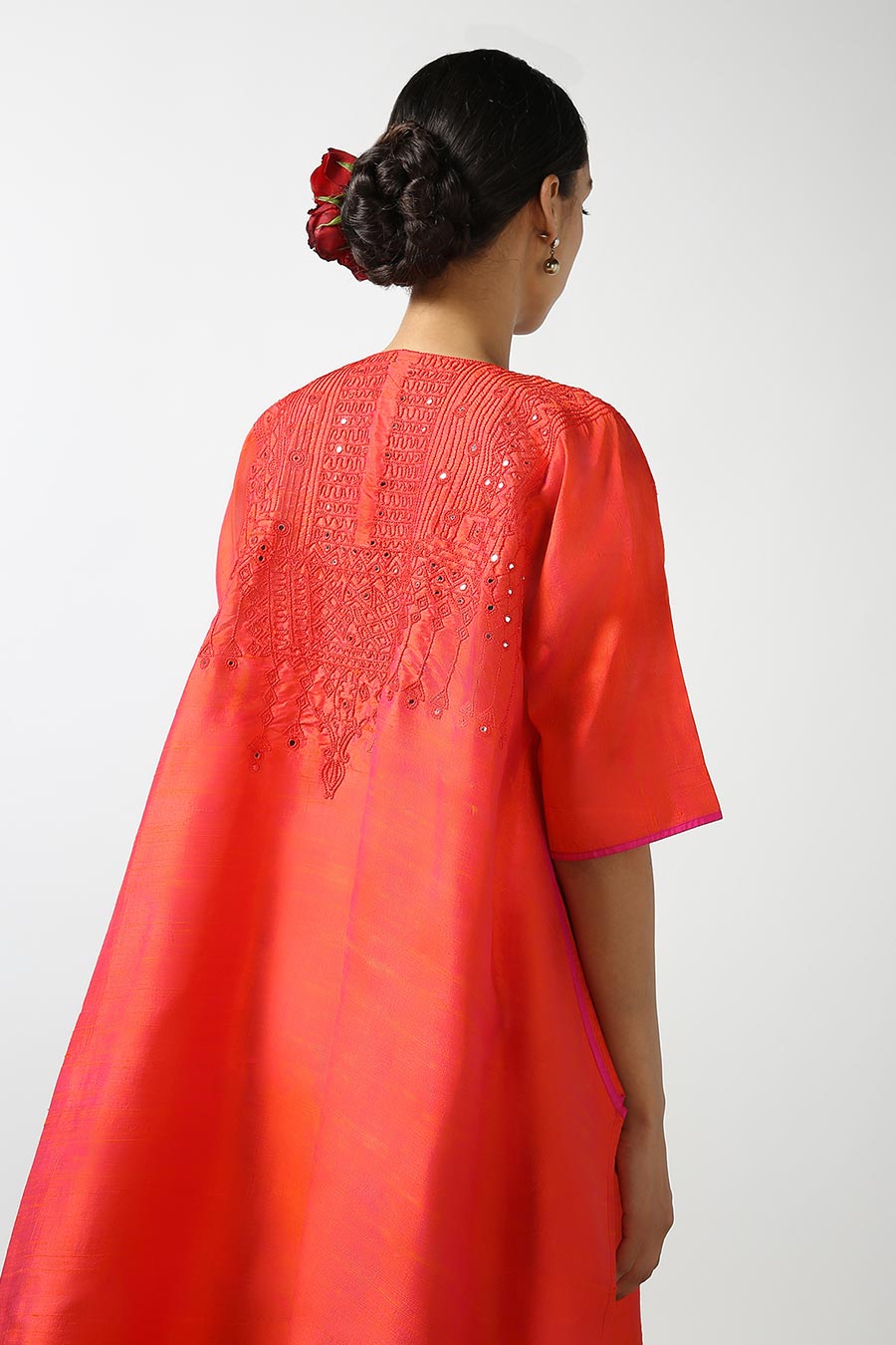Red Silk Embroidered Kurta & Pant Set