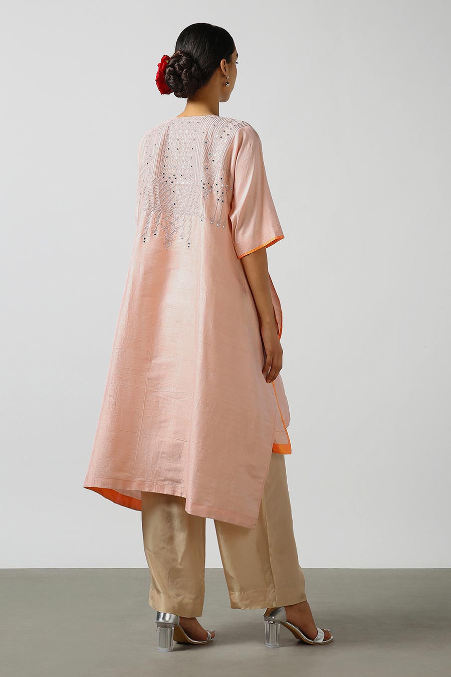 Peach Silk Embroidered Kurta & Pant Set