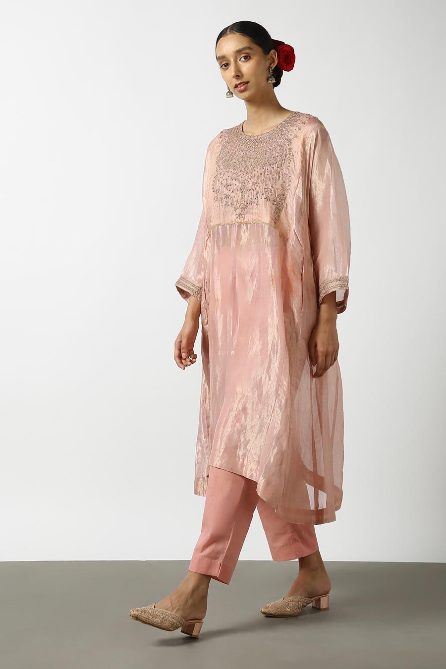 Pink Banarasi Silk Embroidered Kurta & Pant Set