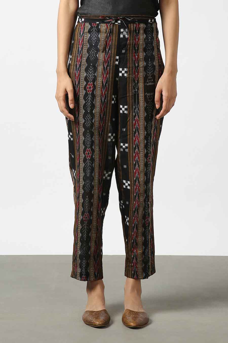 Black Cotton Ikat Pants