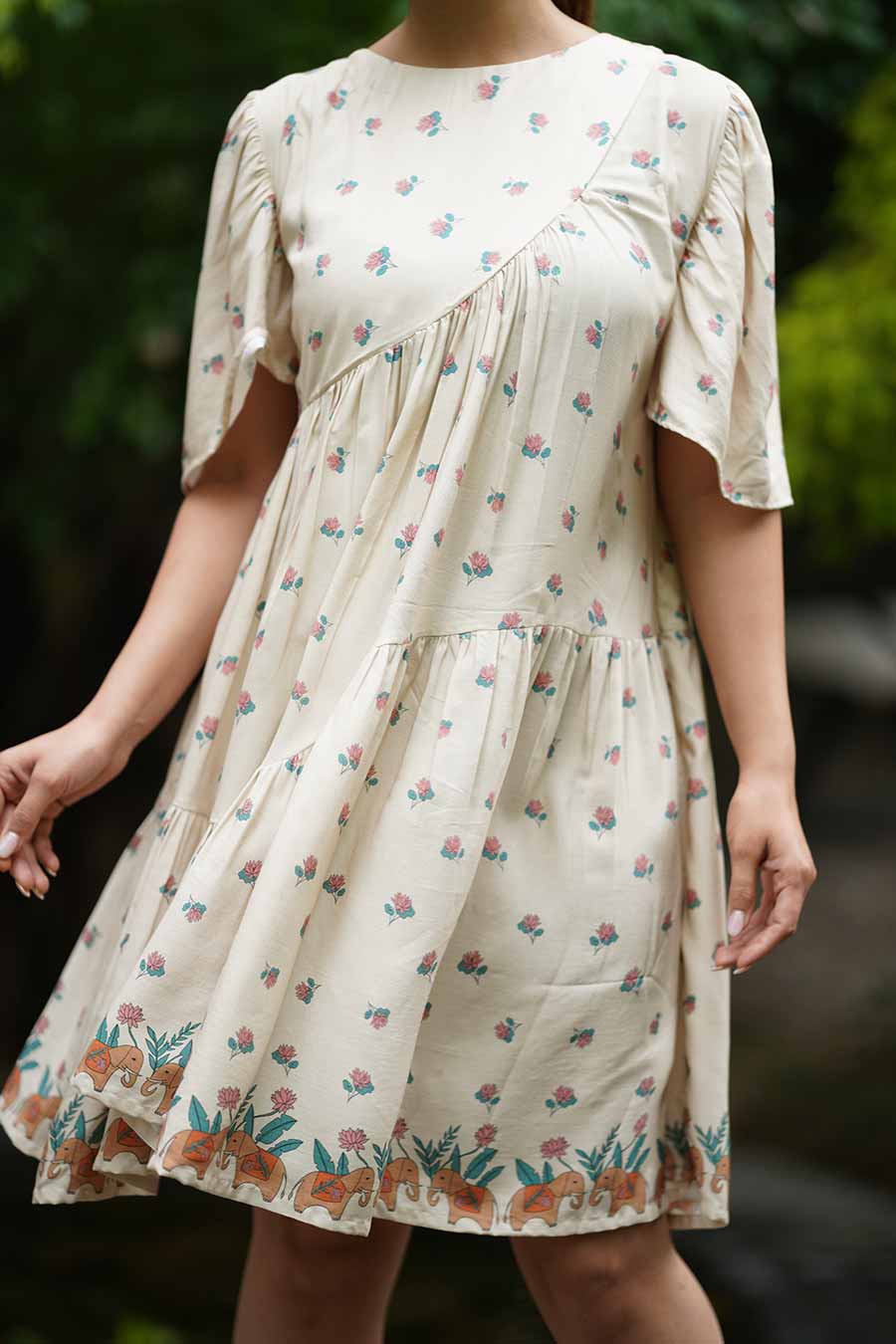 Beige Summer Sand Tulip Sleeve Flare Dress